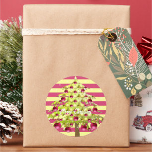 Limoner Weihnachtsbaum mit Pflaumendekoren Runder Aufkleber