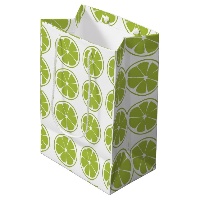 Limones Fruchtgrün Limones Muster Mittlere Geschenktüte (Vorderseite Schrägansicht)