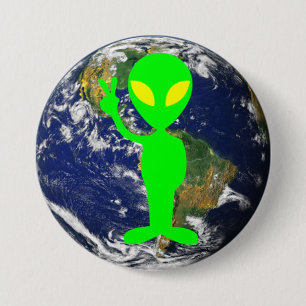 Limones grünes Friedenszeichen-alien u. Erdrunder Button