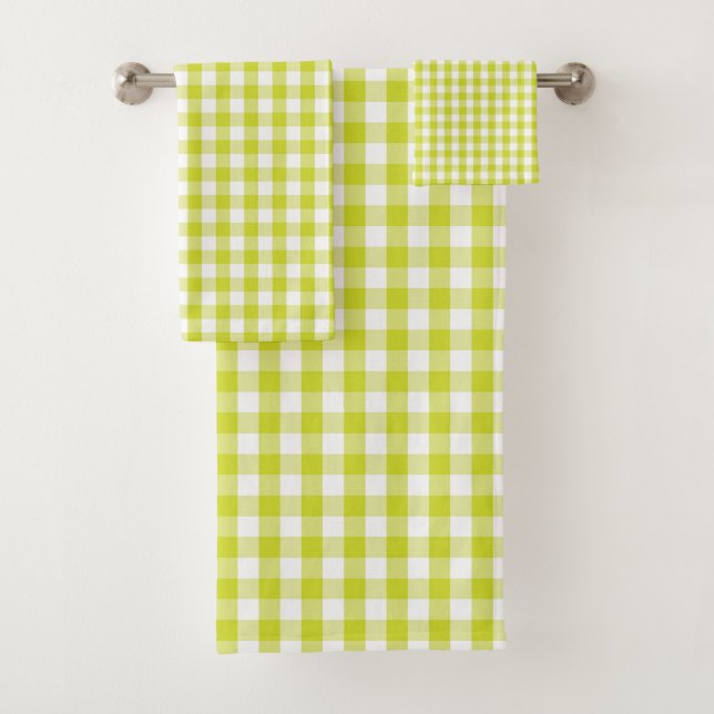 Limones grünes Gingham-Karo-Muster Badhandtuch Set (Insitu)
