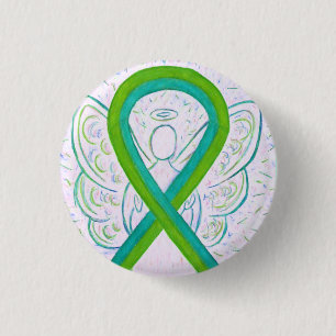Limones und Aquamarines Awareness Ribbon Angel But Button