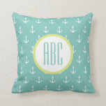 Limones und seafoam-grünes Anker-Monogramm-Kissen Kissen<br><div class="desc">Meeresfrüchte und weißer Ankerhintergrund mit einem grünen Monogramm für Flinte und Meeresfrüchte.</div>