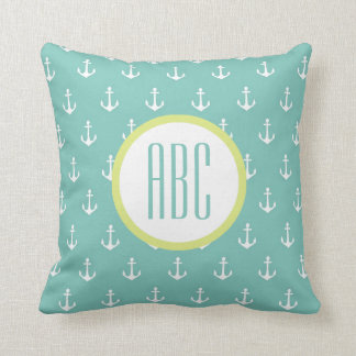Limones und seafoam-grünes Anker-Monogramm-Kissen Kissen