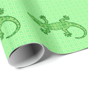 Limones und Smaragdgrün Stammes- Batik Gecko - Geschenkpapier