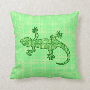 Limones und Smaragdgrün Stammes- Batik Gecko - Kissen