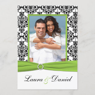 Limones, weißes, Black Damask Foto Hochzeitsempfan Einladung