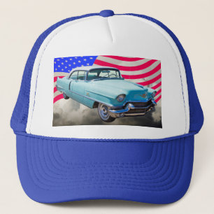 Limousine 1956 Deville Cadillac und amerikanische Truckerkappe
