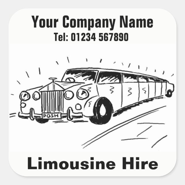 Limousine Autovermietung Quadratischer Aufkleber (Vorderseite)