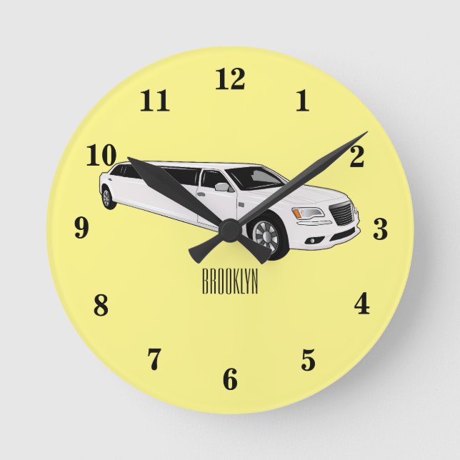 Limousine-Cartoon-Abbildung Runde Wanduhr (Vorderseite)
