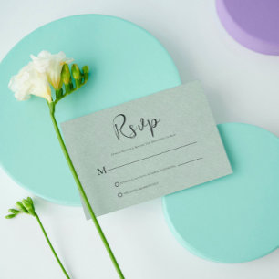 Lin vert clair Simple Script noir carte RSVP