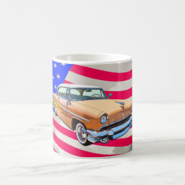 Lincoln 1955 Capri mit amerikanischer Flagge Kaffeetasse