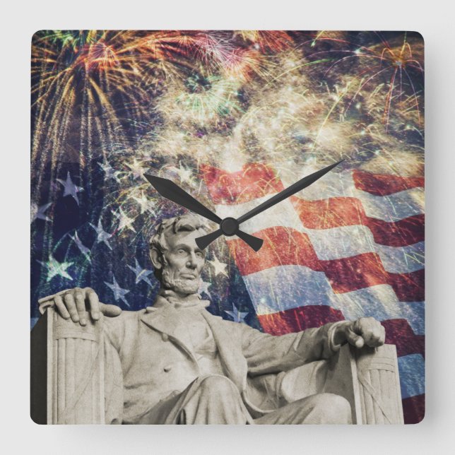 Lincoln American July 4th Celebration Quadratische Wanduhr (Vorderseite)