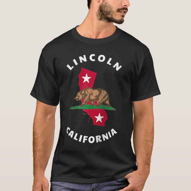 Lincoln California CA Flag and Bear Abzeichen Souv T-Shirt (Vorderseite)