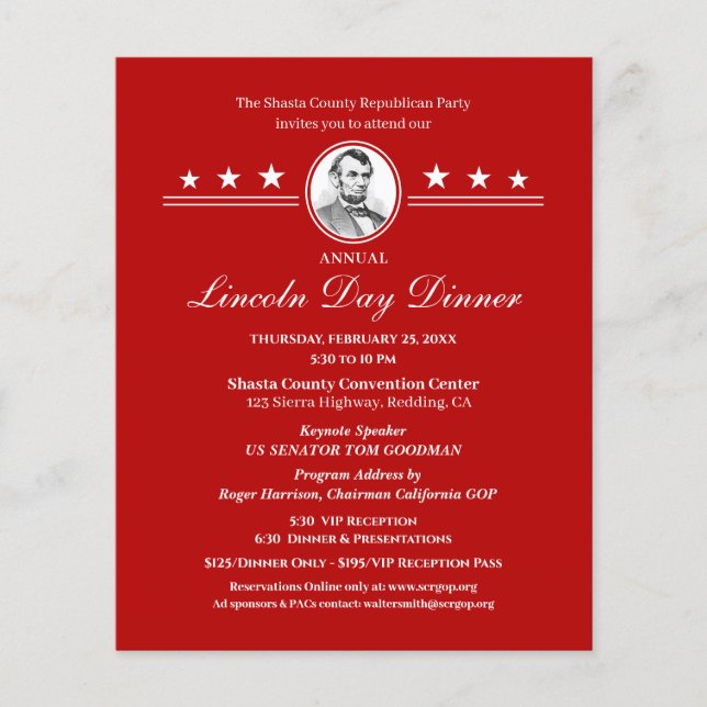 Lincoln Day Dinner Politischer Fundraiser Einladun (Vorderseite)