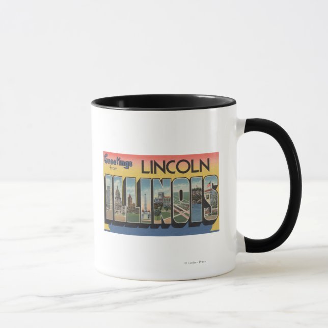 Lincoln, Illinois - Große Buchstabenszenen Tasse (Rechts)