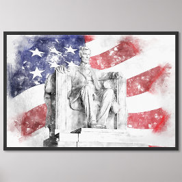 Lincoln Memorial Aquarell Amerikanische Flagge sch Fotodruck