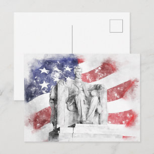 Lincoln Memorial Aquarell amerikanische Flagge weh Postkarte