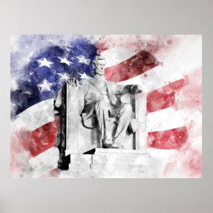 Lincoln Memorial Aquarell mit amerikanischer Flagg Poster