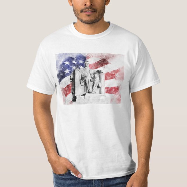 Lincoln Memorial Aquarell mit amerikanischer Flagg T-Shirt (Vorderseite)