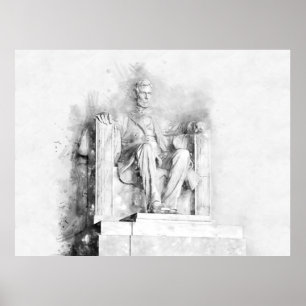 Lincoln Memorial Aquarell- und Bleistiftzeichnung Poster