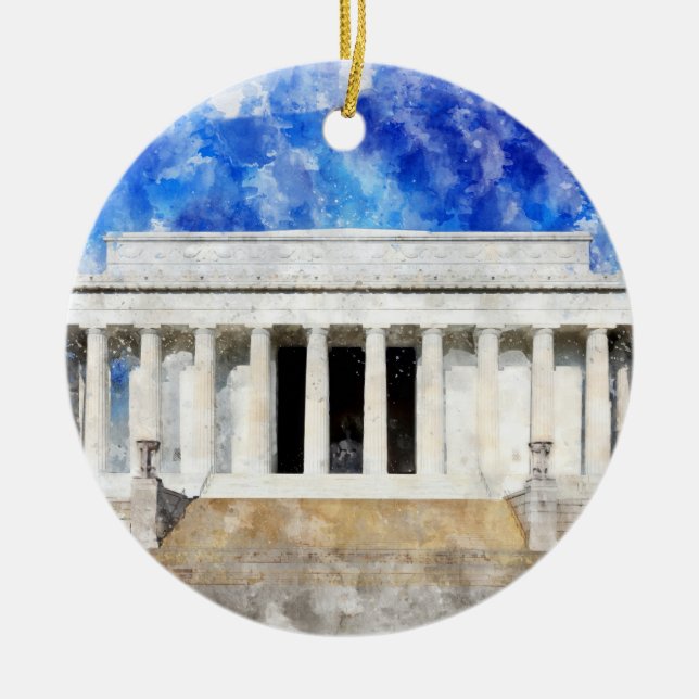Lincoln Memorial Fassade in Aquarell Keramik Ornament (Vorne)