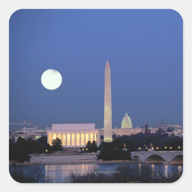 Lincoln Memorial, Washington Monument, USA Quadratischer Aufkleber (Vorderseite)