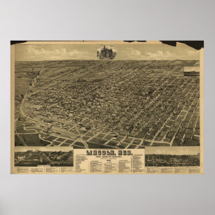 Lincoln Nebraska 1889 Antike Panoramakarte Poster