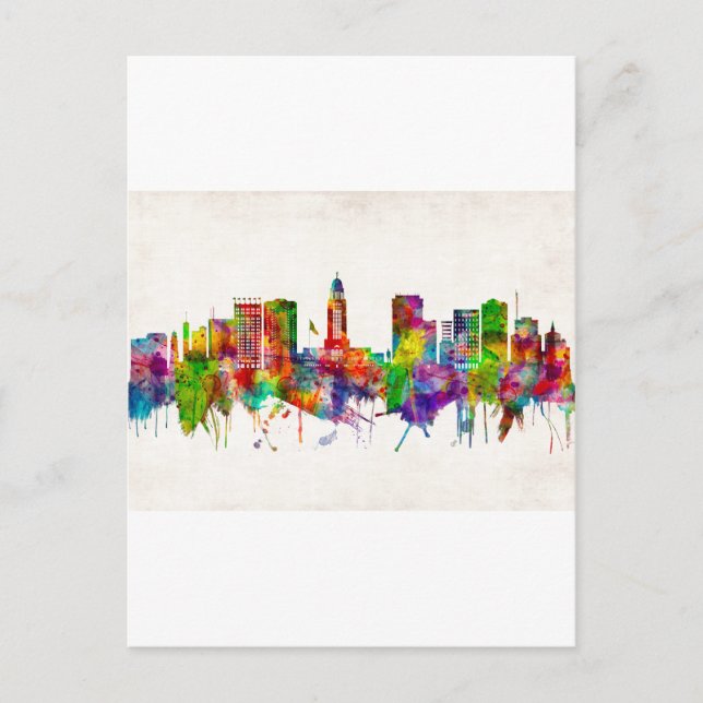 Lincoln Nebraska Skyline Feiertagspostkarte (Vorderseite)