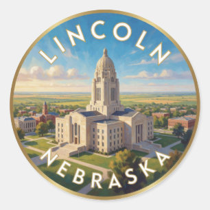 Lincoln Nebraska State Capitol Reise  Runder Aufkleber
