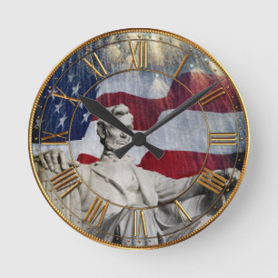 Lincoln und Feuerwerke Runde Wanduhr