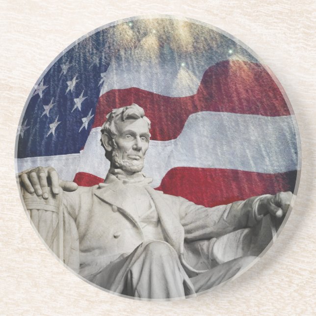 Lincoln und Feuerwerke Sandstein Untersetzer (Vorne)