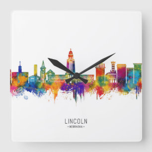 Lincoln USA Skyline Quadratische Wanduhr