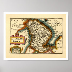 Lincolnshire Landkreis England Alte antike Karte Poster