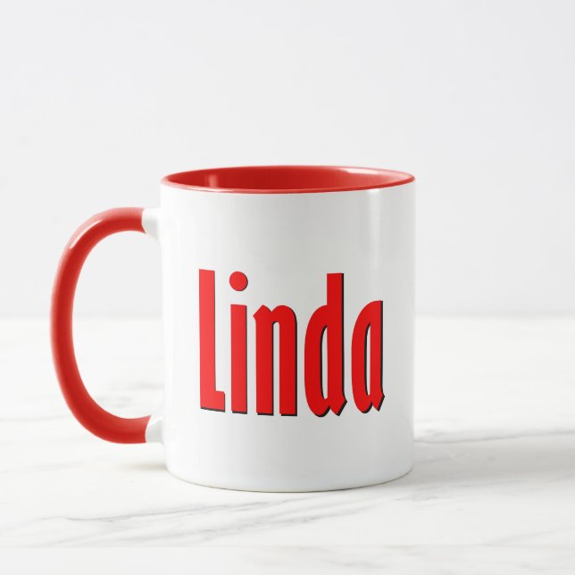 "Linda" Elegante einfache Rot- und Schwarz-Typogra Tasse (Links)
