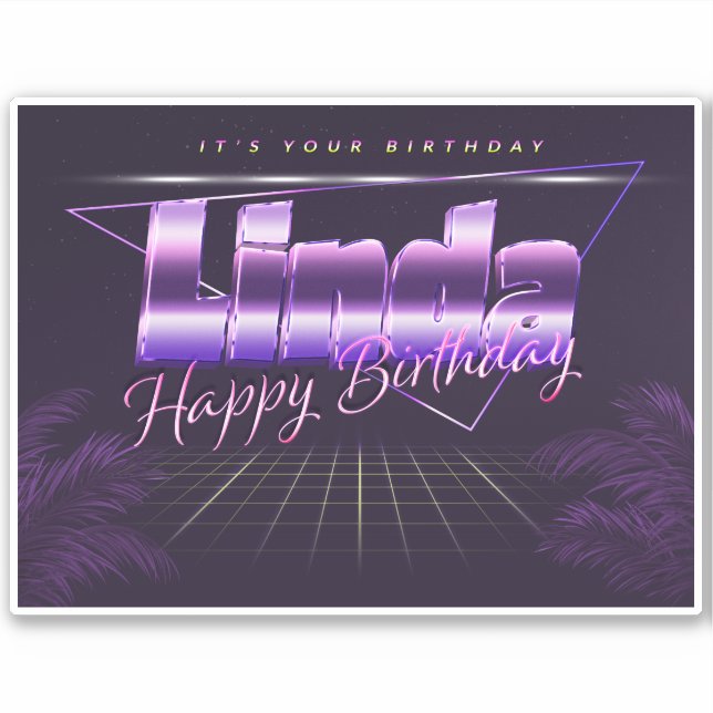 Linda Nom Prénom lila retro Sticker (Devant)
