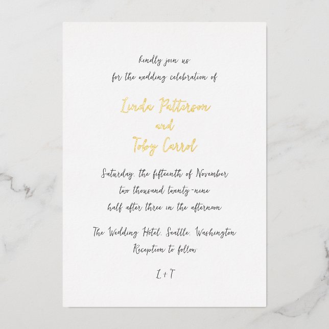 Linda Simple Modern Wedding Folieneinladung (Vorderseite)