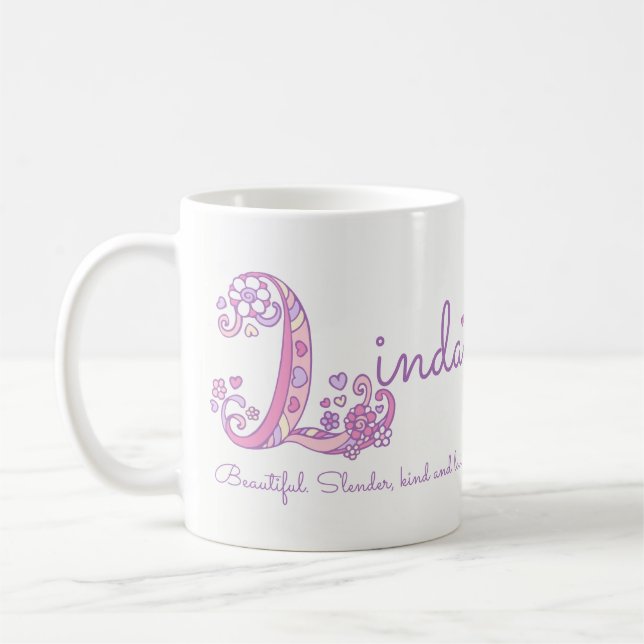 Lindanamensbedeutungs-Herz-Blume L Monogramm-Tasse Kaffeetasse (Links)