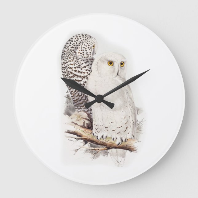Lindas corujas brancas na neve (snowy owls) große wanduhr (Vorderseite)