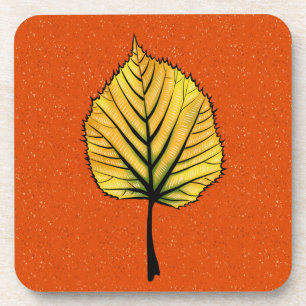 Linden Fall Leaf Art in Gelb und lebhaftem Orange Getränkeuntersetzer