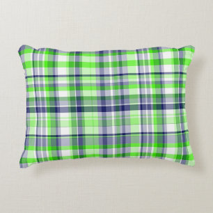 Lindgrün, Marineblau, Weiß Preppy Madras Karo Dekokissen
