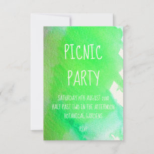 Lindgrüne Aquarell- moderne Picknick-Party Einladung