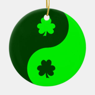 Lindgrüne Kleeblatt-Yin-Yang 2 Keramikornament