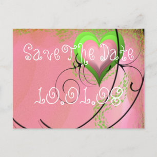 Lindgrüne rosa Herzen Hochzeit Save the Date Ankündigungspostkarte