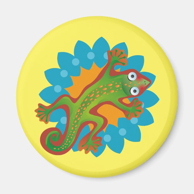 Lindo lagarto verde sobre flor, lizard magnet (Vorne)