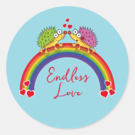 Lindos erizos enamorados. Erizo, Arcoiris. Runder Aufkleber