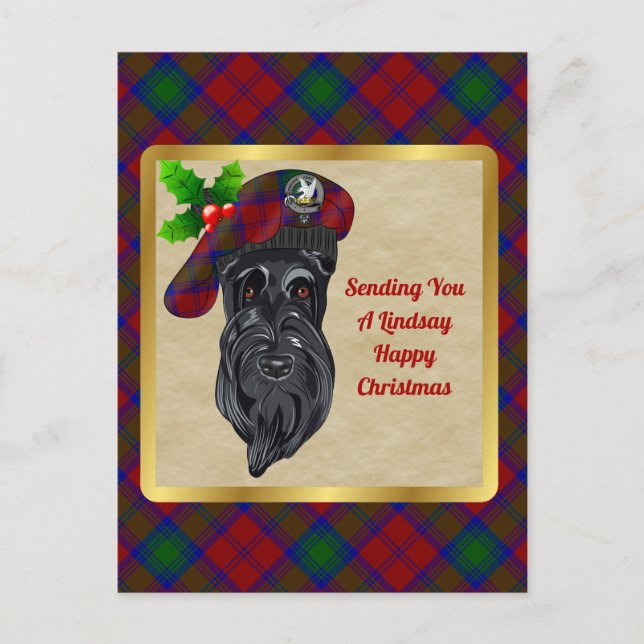 Lindsay Clan Abzeichen & Tartan Christmas Postcard Postkarte (Vorderseite)