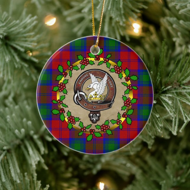 Lindsay Clan Abzeichen & Tartan Personalisiert Wei Keramik Ornament (Baum)
