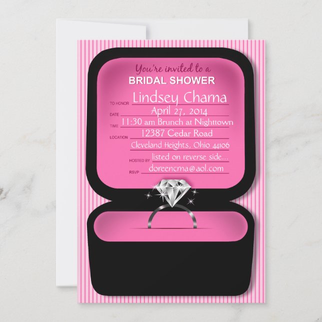 Lindsey Bling Ring-Kasten-Brautpartyrosa Einladung (Vorderseite)