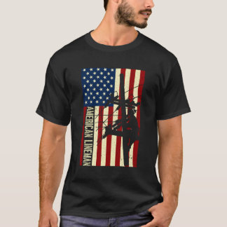 Line American Flag Electric Cable Patriotic Line T-Shirt