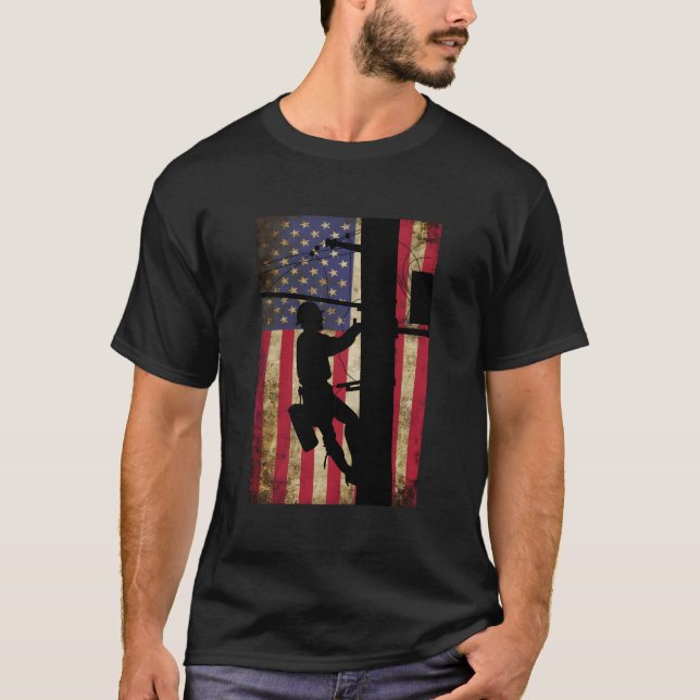 Line Amerikanische Flagge Stromkabel T-Shirt (Vorderseite)